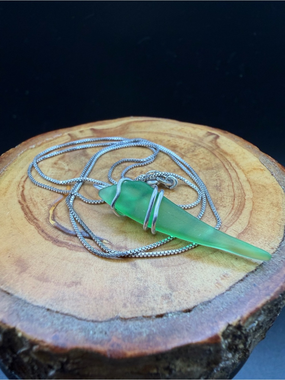 1.4g - 18” Green Sea Glass Pendant w/ Sterling Silver Necklace